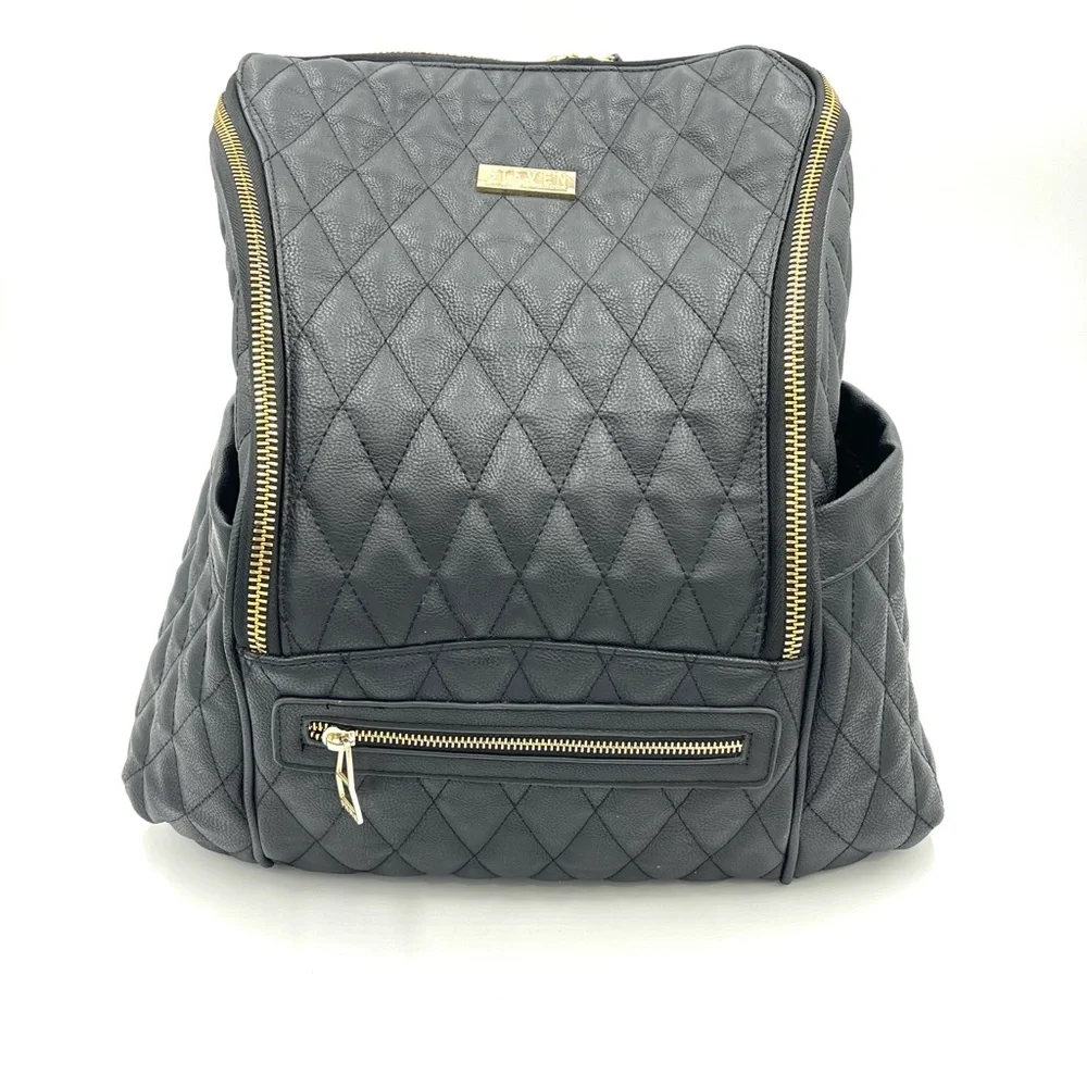 Steve Madden Black Quilted Leather Backpack Baby Bag (BLACK BAG)